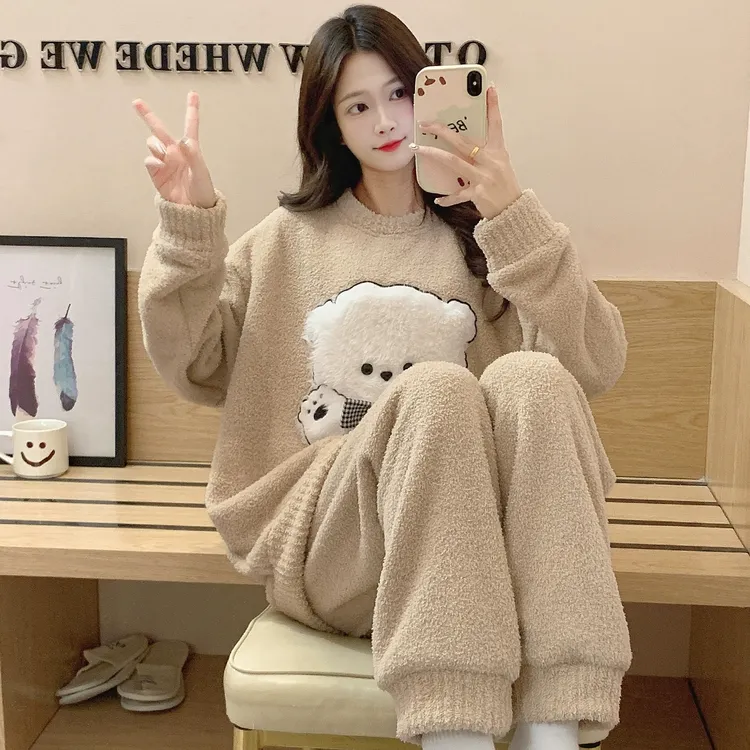 半边绒睡衣女秋冬套装2025新款网红珊瑚绒加厚加绒保暖家居服套装