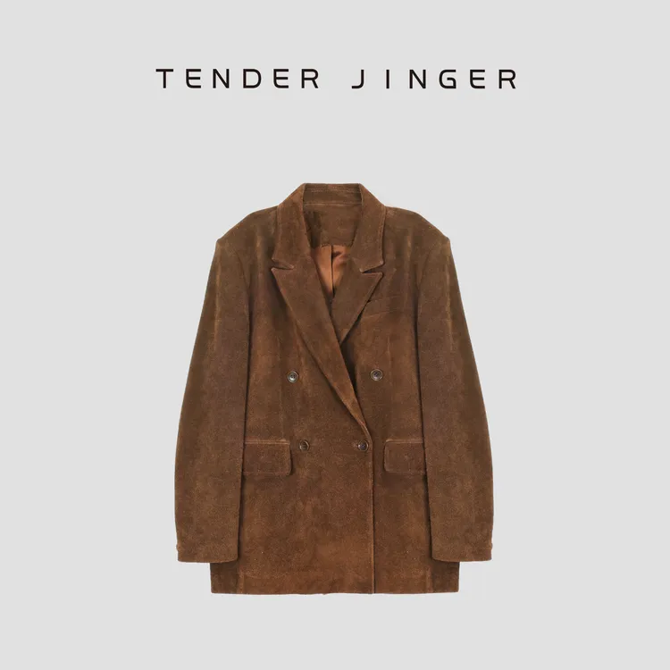 Tender Jinger【黑标】宽松显瘦西装领牛皮外套T53MYY100M
