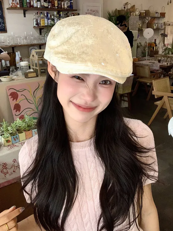 新中式国风提花前进帽女大头围显脸小复古百搭显脸小反戴贝雷帽子