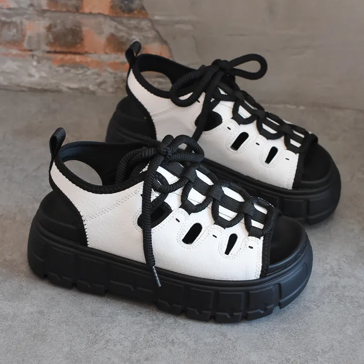 BAHONGLY/栢香妮6cm厚底运动凉鞋女2025夏季新款配裙子洞洞沙滩鞋