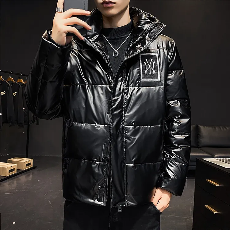 裴客官方旗舰店羽绒服男短款潮流亮面冬季白鸭绒加厚休闲连帽外套