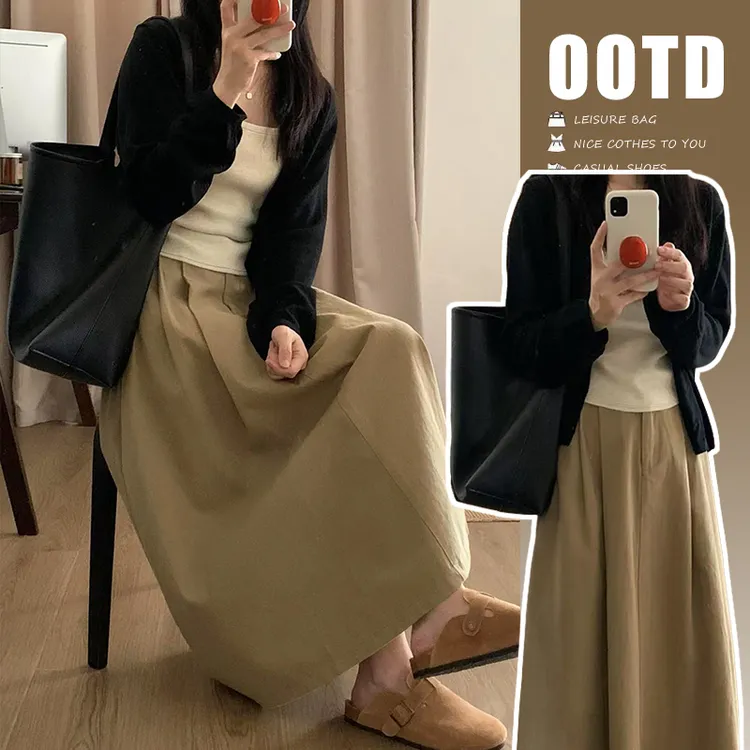 时髦2025春季孕妇薄款显瘦宽松上衣针织开衫外套百搭卡其色半身裙