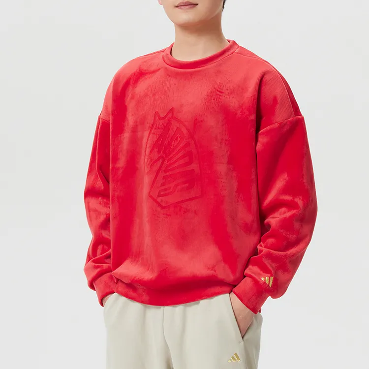 adidas阿迪达斯新年款红色卫衣2026新款男绒面加绒宽松圆领套头衫