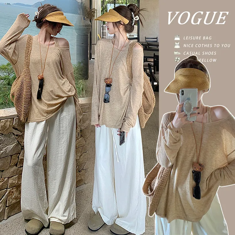 孕妇装2025新款春秋慵懒风宽松显瘦休闲长袖露肩上衣裤子外穿时尚