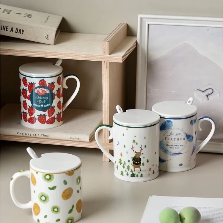 简约陶瓷马克杯杯子带盖咖啡杯可爱牛奶创意早餐水杯家用尾单微瑕