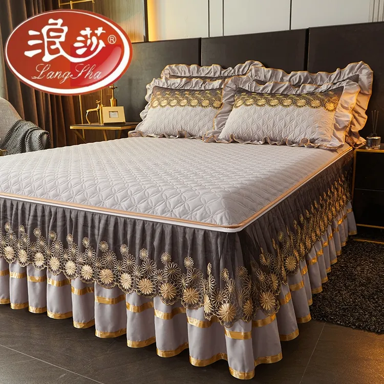 浪莎高档轻奢床笠床裙二合一床罩款单件四季通用床盖带裙边三件套