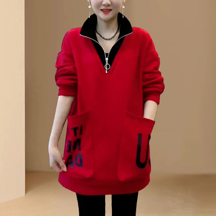 高含棉韩版时尚长袖中长款卫衣女2025年春秋季新款小众遮肉上衣潮