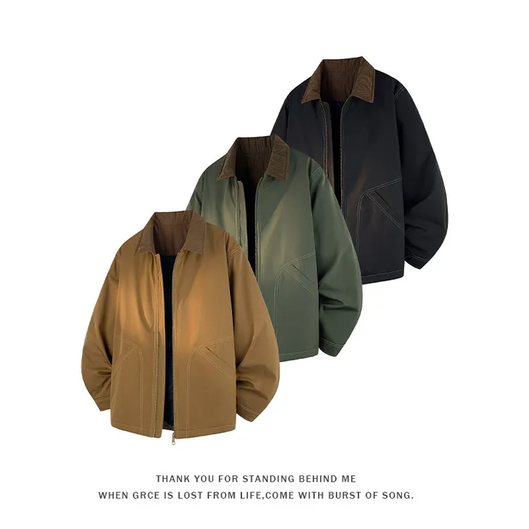 冬季加厚夹克男潮流翻领美式薄棉衣青年潮流宽松百搭工装上衣外套