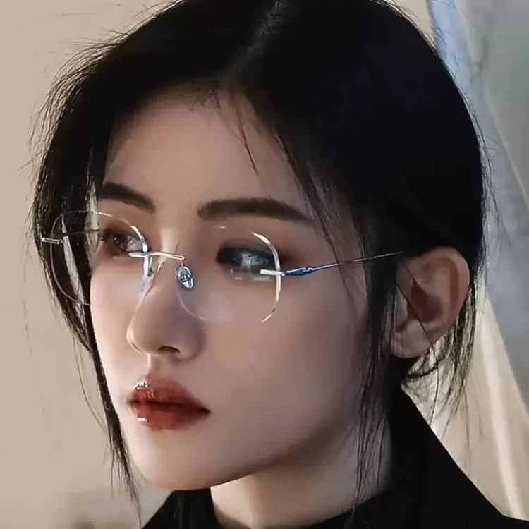 高启兰同款无框金丝眼镜女近视可配度数无边框轻纯钛高级感纯欲