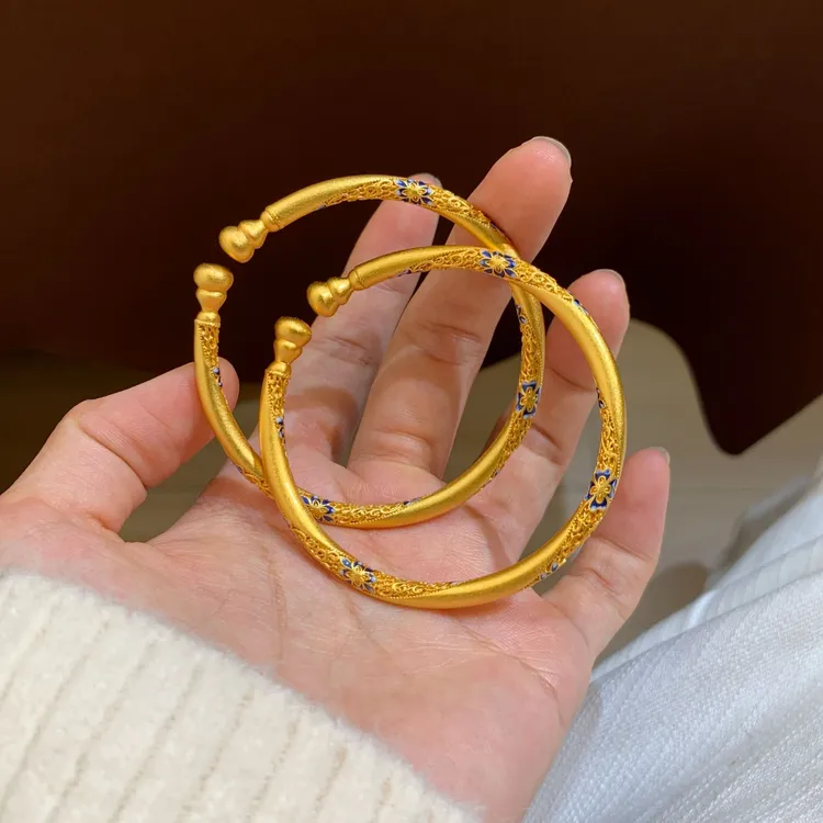 足银珐琅手镯 燕归yangui“山青砚”足银999.9手工莫比乌斯镀金手镯