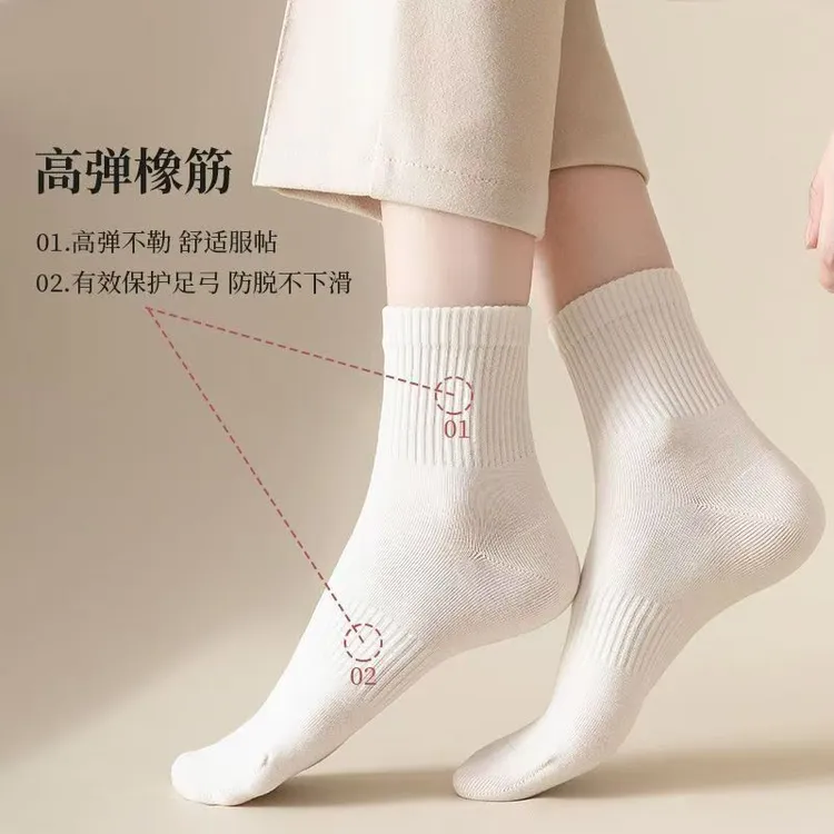 【优品推荐】女士秋冬中高筒袜抗菌100%纯棉10A抑菌防臭不掉跟百搭