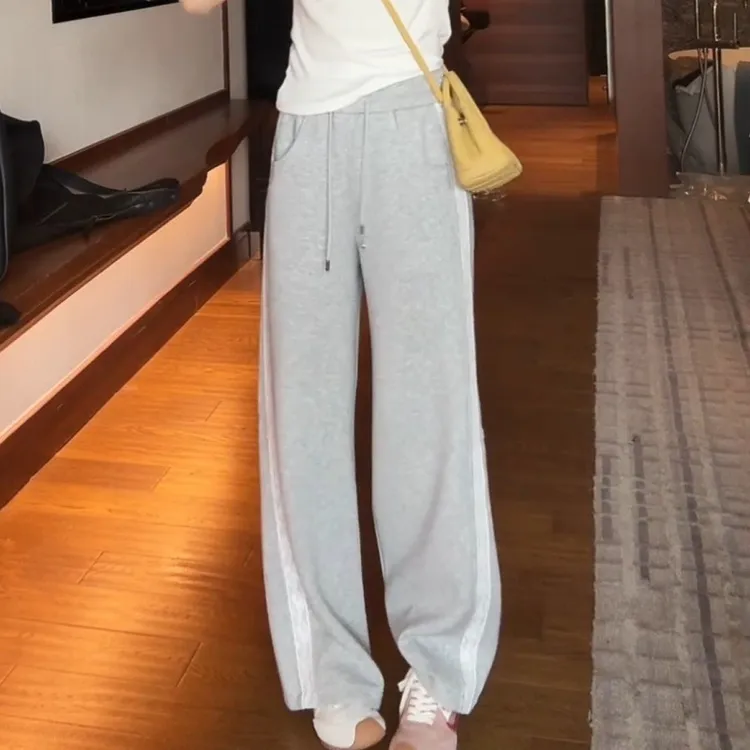 蕾丝卫裤春夏新款松紧腰宽松窄版直筒休闲裤LK2502285