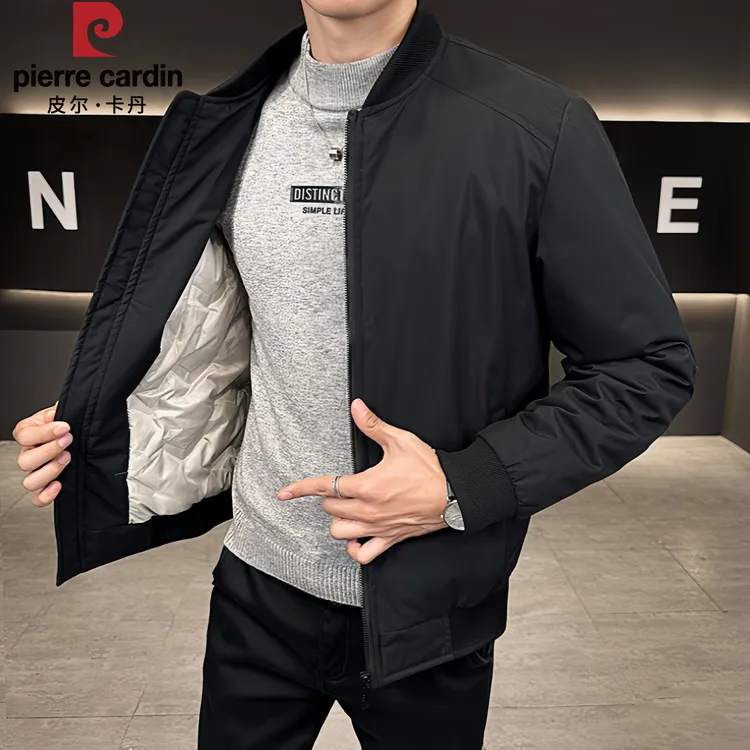 皮尔卡丹男士羽绒服高级外套休闲秋冬大气保暖百搭棒球领男装外套