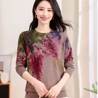 中老年妈妈装秋季毛衣长袖常规女装衫针织印花高领