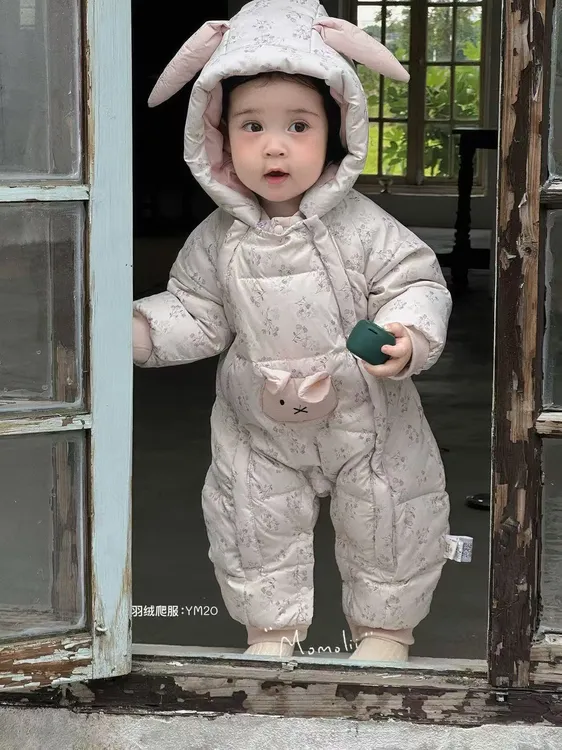 茉茉哩婴幼儿羽绒服冬季女宝连体衣可爱超萌新生儿外出服加厚6038