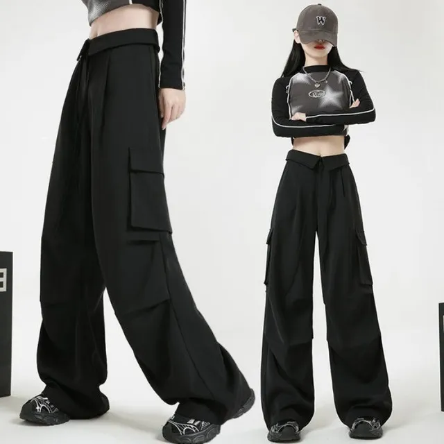 胖mm大码美式休闲工装裤女直筒梨形身材阔腿直筒高腰遮肉运动裤子