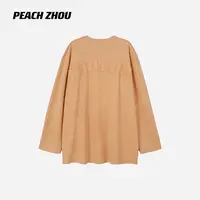 『PEACHZHOU』水洗后背字母贴布绣宽松圆领长袖美式休闲大版长袖