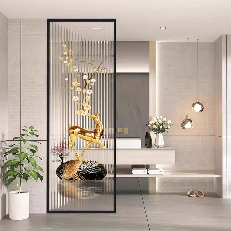 轻奢简约艺术玻璃客厅屏风柜隔断铁艺不锈钢入户餐厅挡板长虹定制