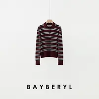 BAYBERYL老贝安可缪*Polo领条纹学院拼色秋针织衫ZZS5H1901-9/17