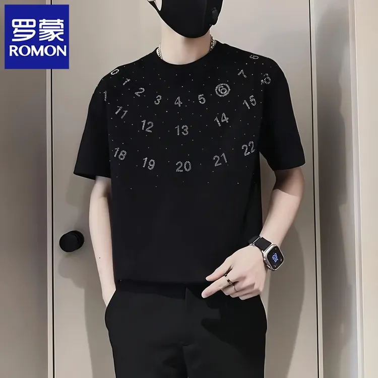 罗蒙新款夏季帅气男士短袖T恤休闲ins潮牌殴货轻奢重磅半袖上衣服
