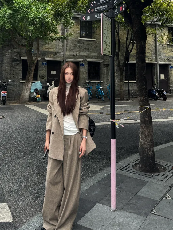 R-HER【羊毛西装】新款时尚羊毛西装百搭经典宽松休闲双排扣大外套