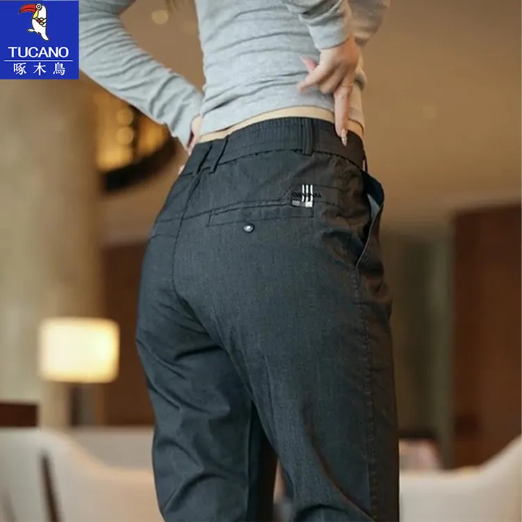 啄木鸟高端休闲裤男士2025秋季新款宽松直筒爸爸装潮流黑色长裤子