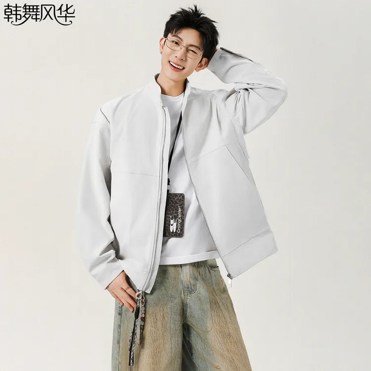 韩舞风华美式立领夹克外套男士季新款宽松简约百搭短款连帽棒球服