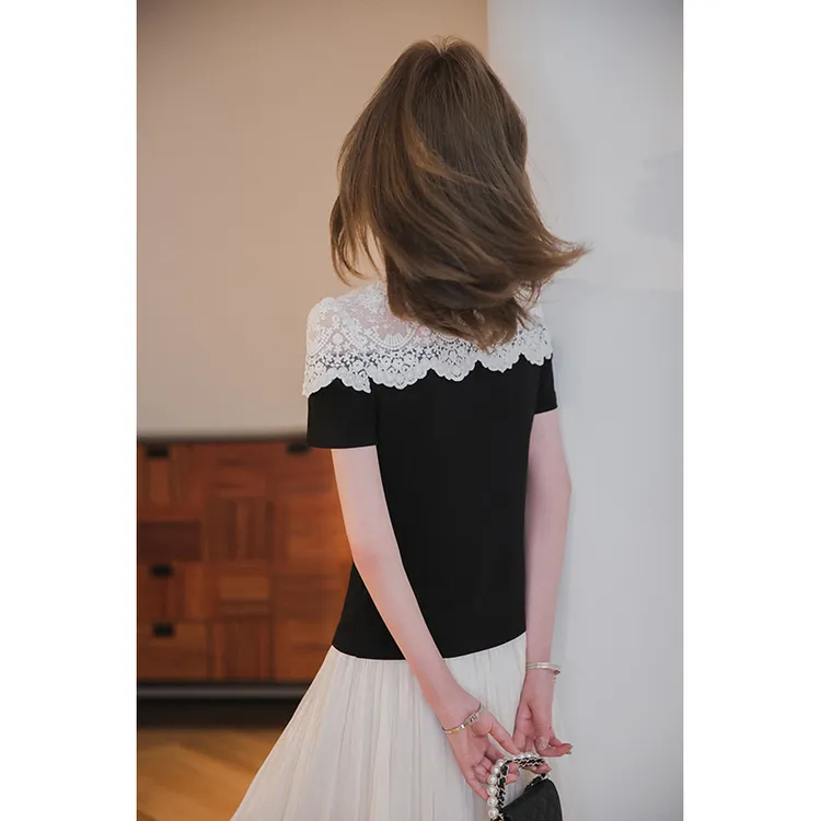 小谷粒【微醺T恤】260g1*1随心裁面料 不易起球 拼接蕾丝 泡泡袖