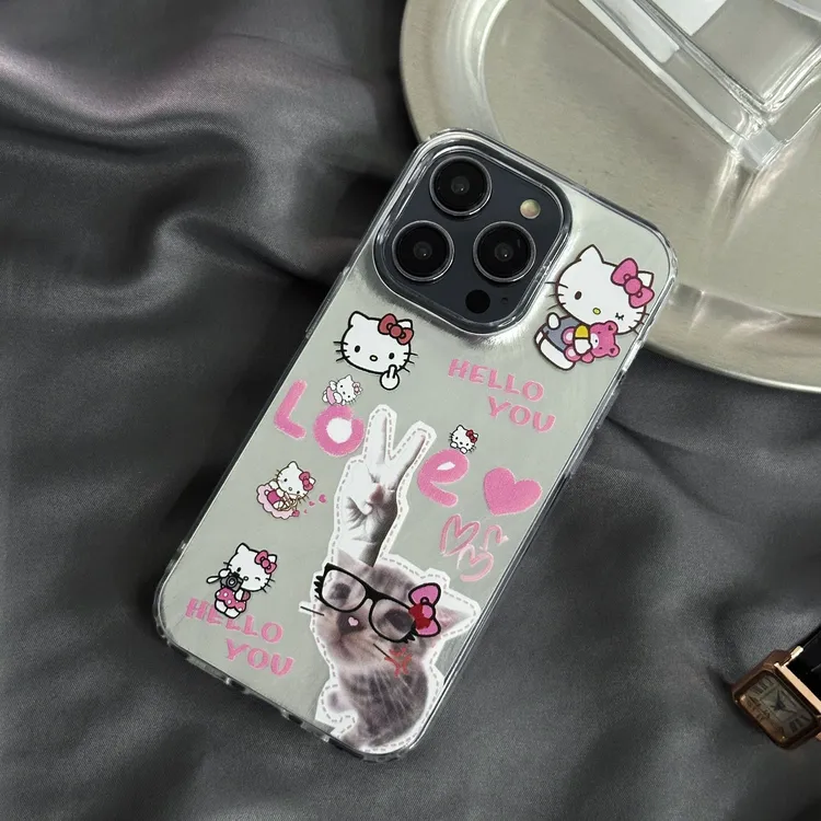 IMD羽纱纹适用iphone16KT猫女神款高级奢华手机壳夏天清新