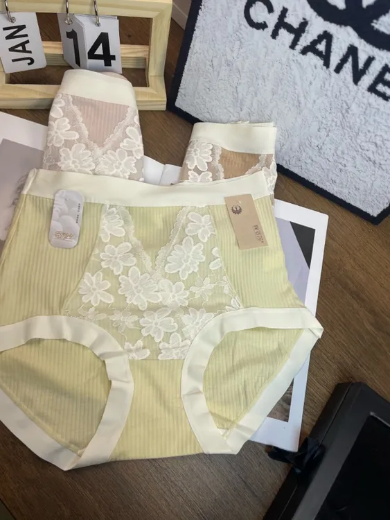 莫代尔高腰收腹蕾丝拼接舒适收腹三角内裤
