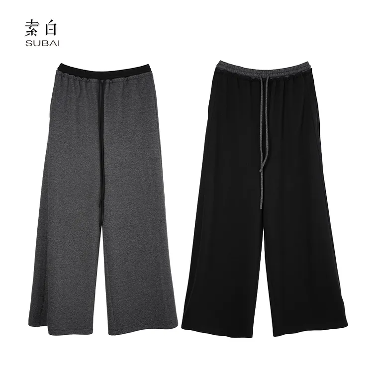 素白加厚休闲裤【悠闲派】K02041拼接撞色加厚休闲裤
