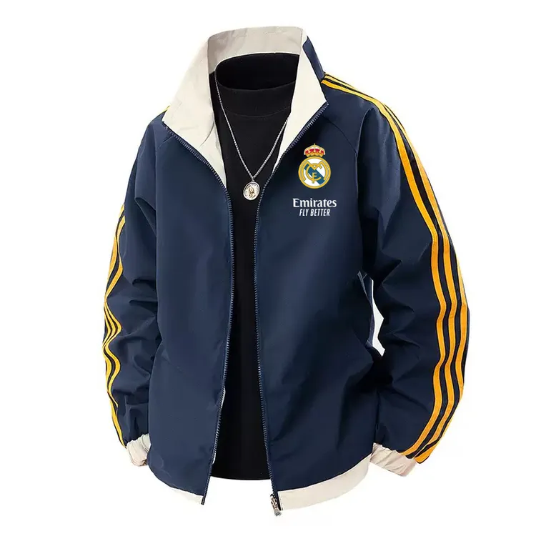 【高品质夹克】薄款运动外套经典三条杠皇马外套男士立领单衣冲锋衣