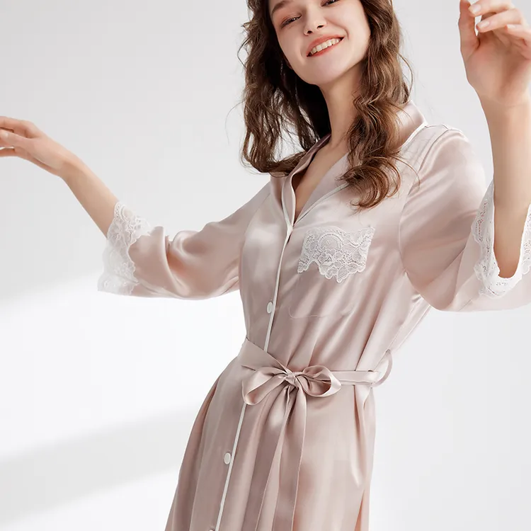 【初恋】100%桑蚕丝真丝睡衣女长袖舒适家居服可外穿睡裙82021526