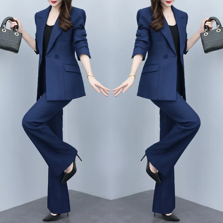 高端西装三件套女装2025秋季新款微喇裤职业西服修身气质时尚套装