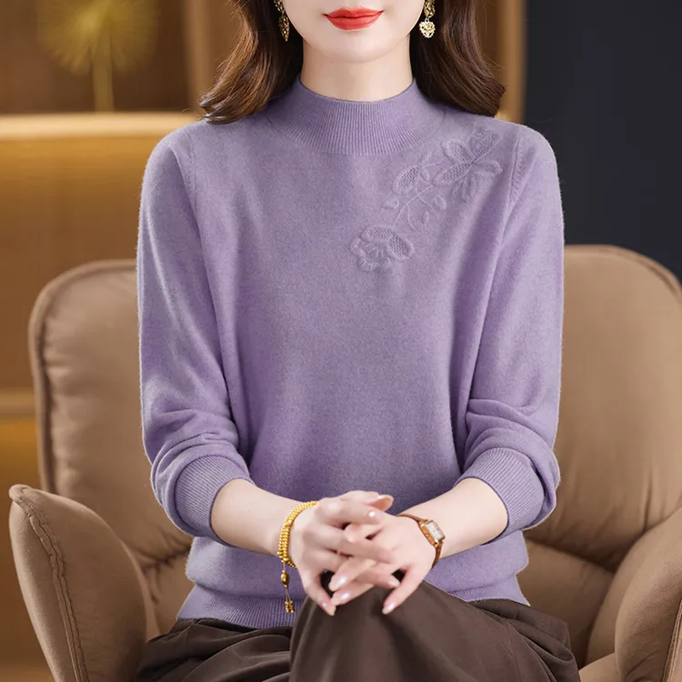 高端精纺【羊绒衫】中老年妈妈装羊毛衫女半高领毛衣打底衫保暖内搭