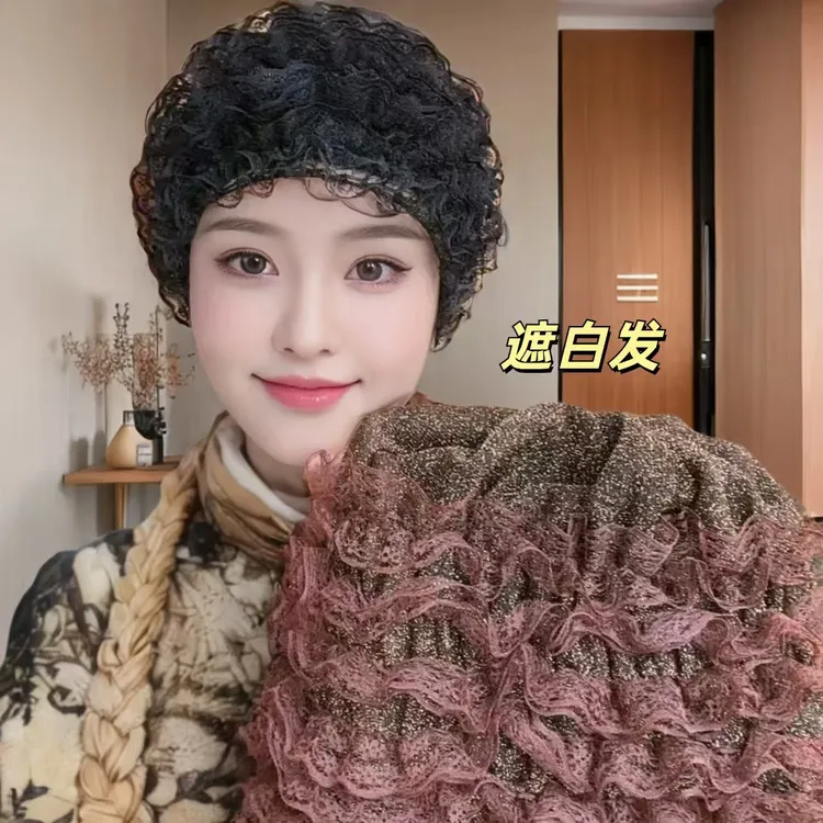 时尚款新款美人纱弹力蕾丝包头帽家居透气小帽遮白发收碎发层层帽