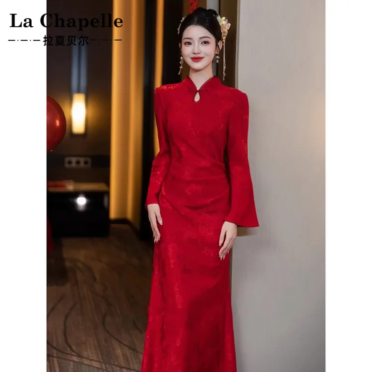 拉夏贝尔新中式旗袍改良敬酒服2025新款新娘结婚礼服鱼尾订婚回门
