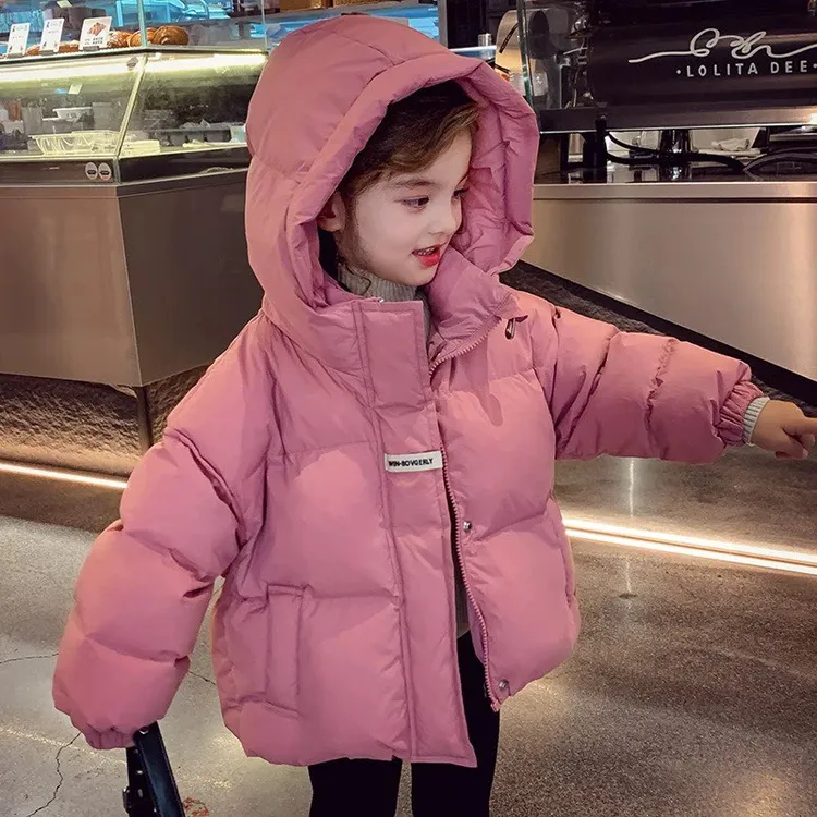 女童90白鸭绒外套女孩冬季羽绒服2025新款儿童加厚保暖连帽面包服