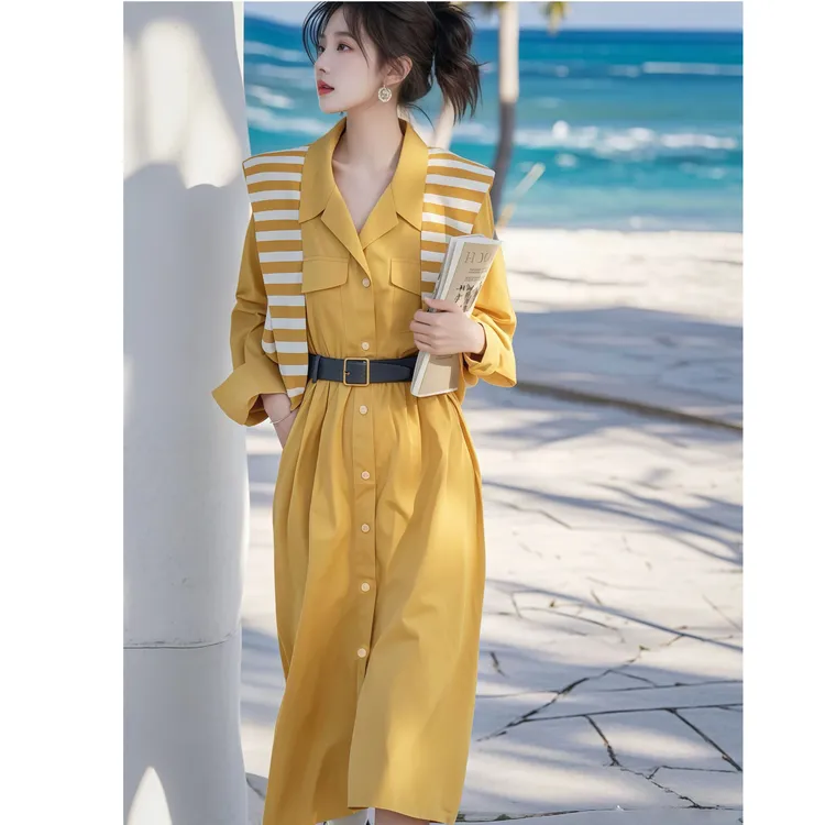 法式春装连衣裙2025新款小个子时尚气质穿搭衬衫裙春秋高级感