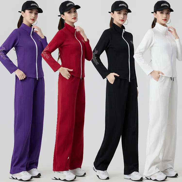 26新款//女士双拉链广场舞团队运动休闲精品字母烫钻（套装）