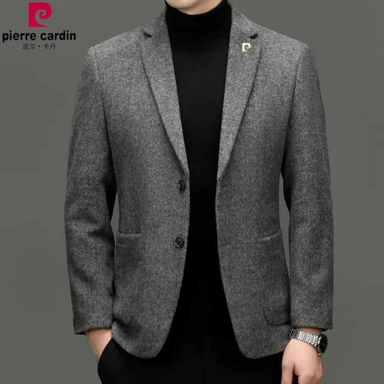 皮尔卡丹全绵羊毛男士西服免烫抗皱春秋季修身正装休闲西装男外套