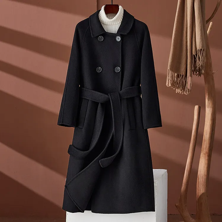 双面绒羊毛大衣女中长款新款2025秋冬气质赫本风羊毛呢外套女2002