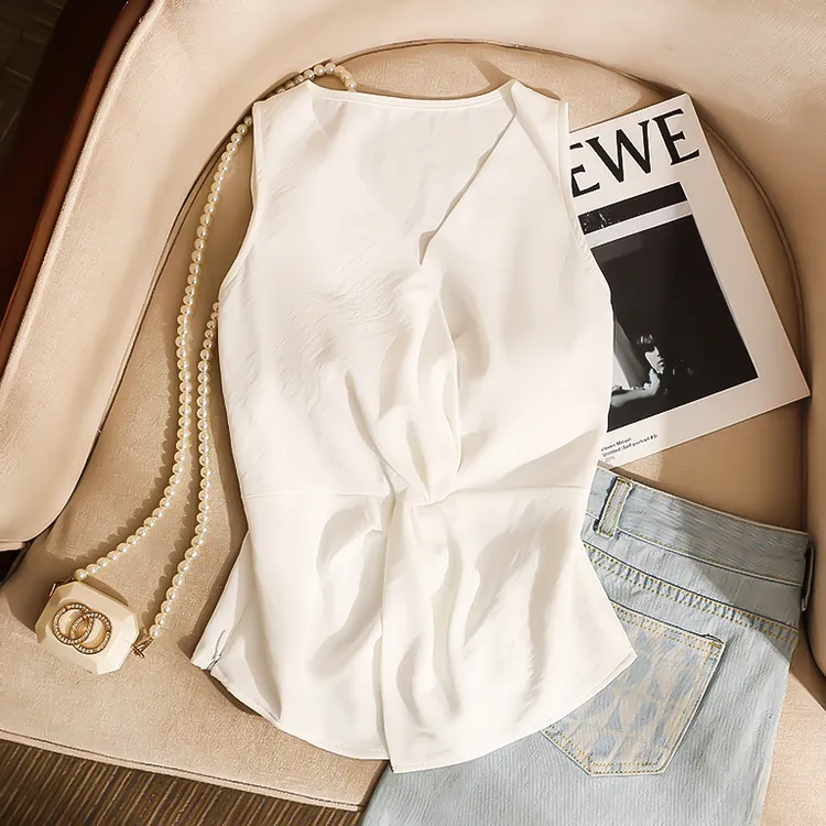 白色修身夏季吊带背心女高端洋气坎肩马甲气质扭结薄款无袖上衣