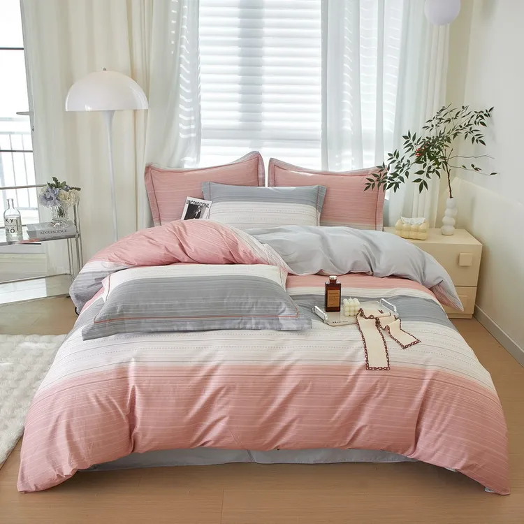 80支透气床品套件丽家平四件被套小清新纯色奶绒印花