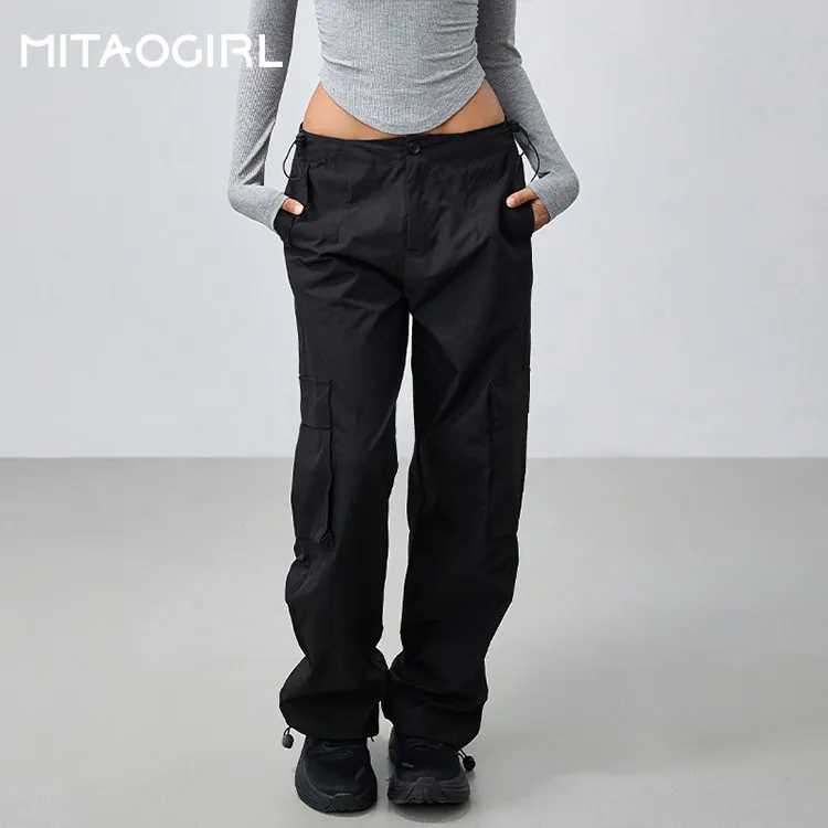 MITAOGIRL辣妹休闲潮流工装裤女抽绳宽松立体口袋运动裤束脚卫裤