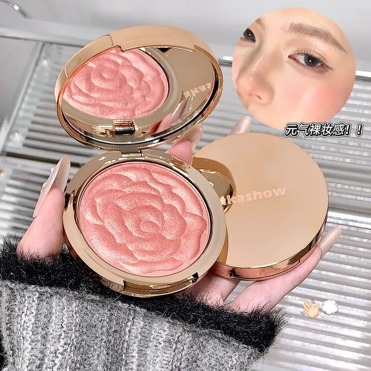 【送斜坡腮红刷】浮雕玫瑰形腮红高光持久细腻提亮珠光显白裸妆橘色商品图