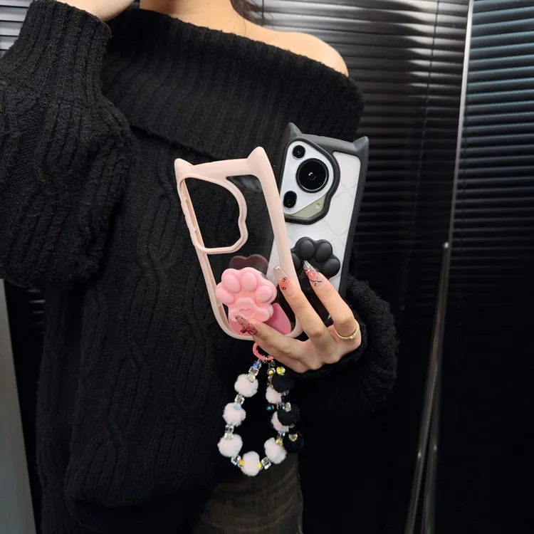 适用华为pura70ultra手机壳新款p70套p70pro猫耳朵可爱猫爪支架女