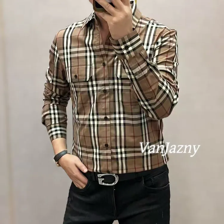 新款高端男士时尚经典格纹百搭长袖衬衫9A7692