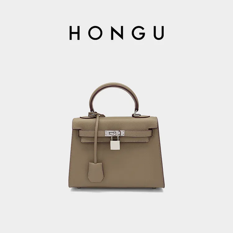 【中号】HONGU/红谷凯莉包手提包经典轻奢牛皮通勤单肩斜挎包气质