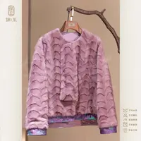 【锦系】皮毛一体水貂圆领斜襟加棉长袖中式上衣E-383307